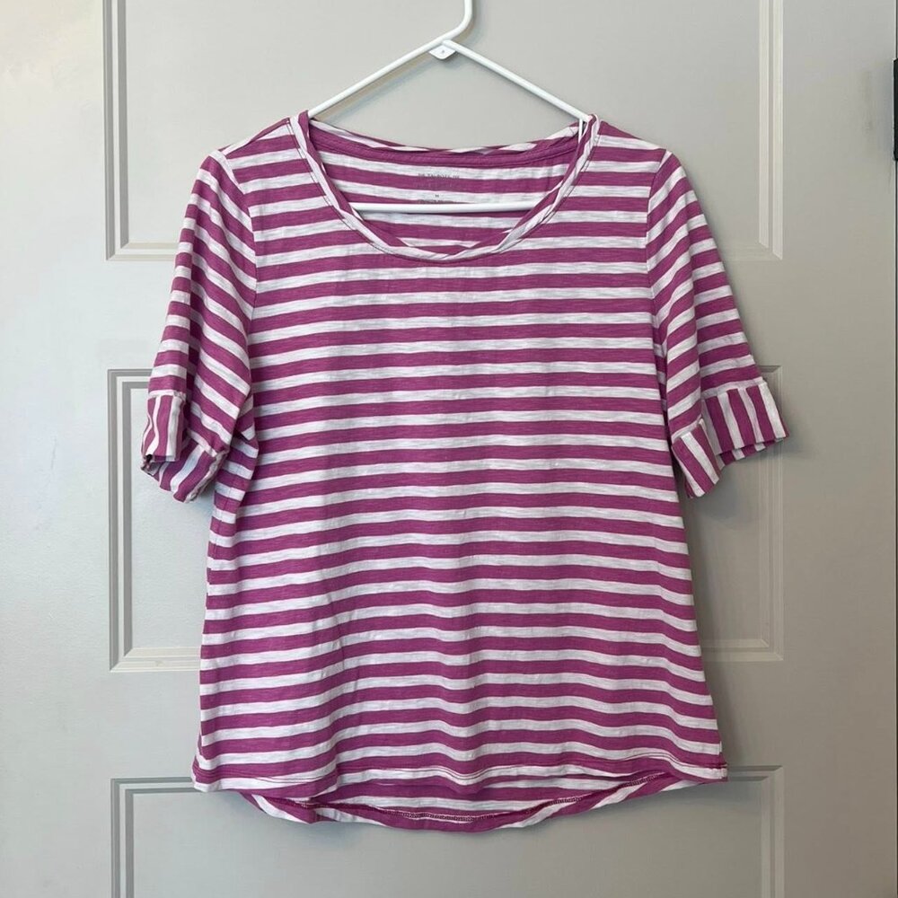 Talbots Shimmer Roll Cuff Crewneck Tee - Seychelles Stripe